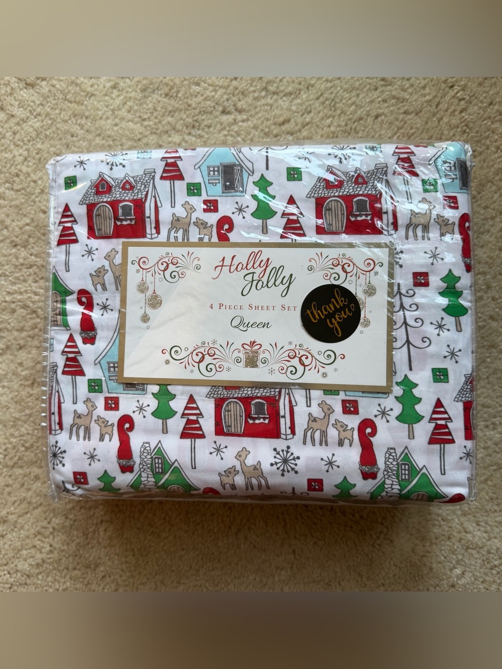 NWT Holly Jolly Christmas Chalet Village Queen Sheet Set - Polyester Microfiber